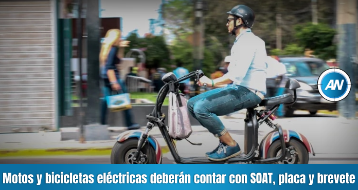 Motos y bicicletas eléctricas deberán contar con placa, SOAT y brevete