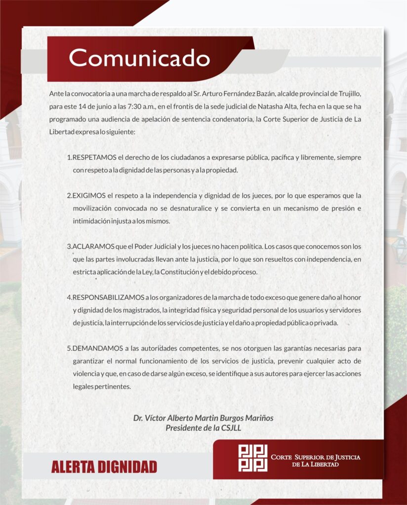 Comunicado de Prensa de la Corte Superior de Justicia de La Libertad.