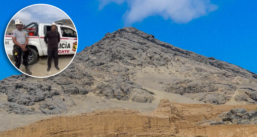 Hombre escala cerro blanco de Moche y es auxiliado por la PNP para bajar