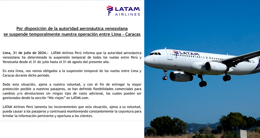 Latam Airlines Suspende Vuelos entre Lima y Caracas