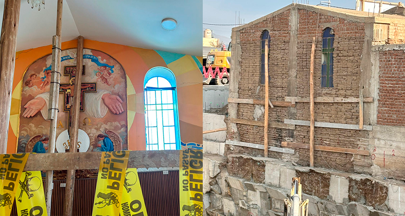 Obra del Gore La Libertad afecta gravemente infraestructura de la capilla "San José" en La Campiña de Moche. Foto: Agencia de Noticias