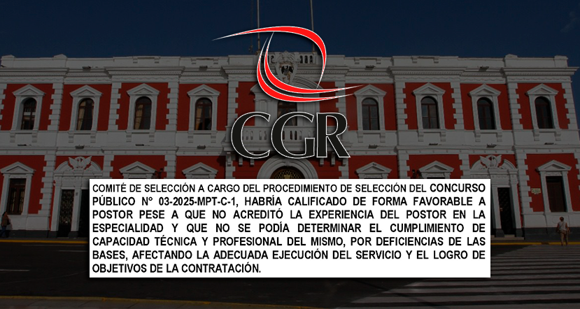 MPT adjudicó buena pro de más de S/ 2 millones a consorcio que no acreditó experiencia ni capacidad técnica, según Contraloría. Composición: Agencia de Noticias Perú/Contraloría