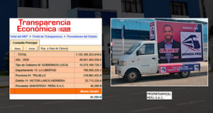 Vehículo de proveedor de la Municipalidad de Víctor Larco aparece con publicidad de campaña de León Clement